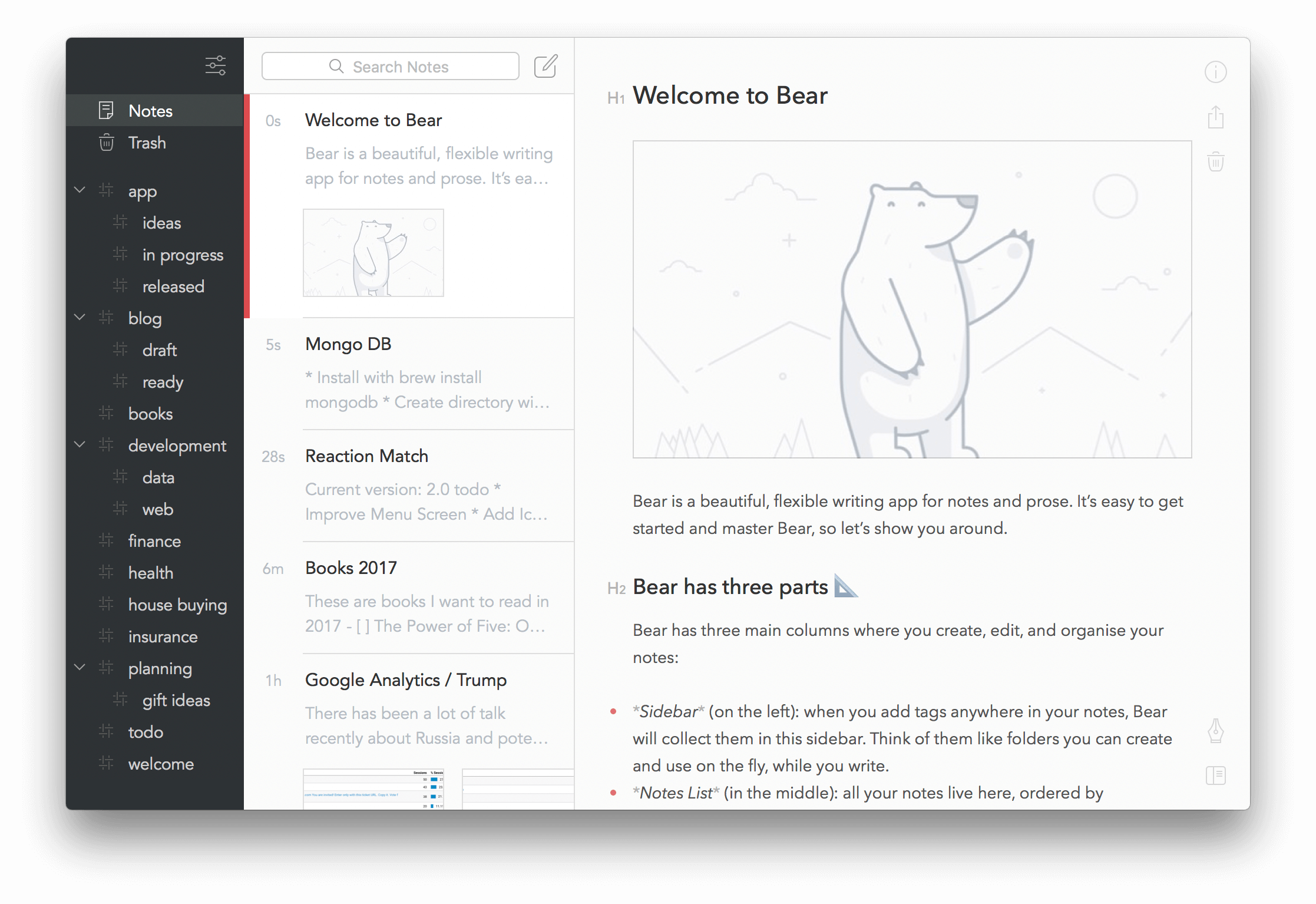 Bear - a beautiful writing app
